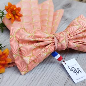 Noeud-papillon-rose-corail-orangé-homme-mariage-pochette-Aubagne-LDM-Createur