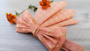 Noeud-papillon-rose-corail-orangé-homme-original-style-mariage-pochette-Aubagne-LDM-Createur