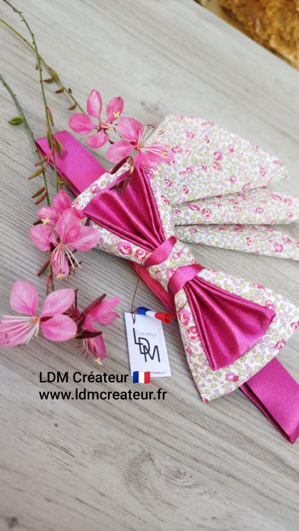 Noeud-papillon-rose-pale-fuchsia-homme-liberty-original-champetre-fleuri-mariage-Collioure-LDM-Créateur