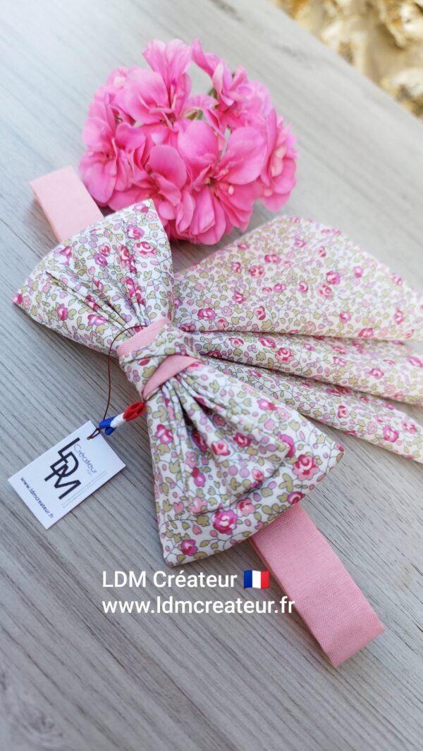 Noeud-papillon-rose-pale-liberty-homme-original-pochette-mariage-ceremonie-soiree-Jonzac-LDM-CREATEUR