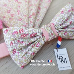 Noeud-papillon-rose-pale-liberty-homme-original-pochette-mariage-soiree-Jonzac-ldmcreateur